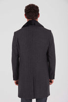 Slim Fit Cachet Charcoal Herringbone Wool Blend Overcoat