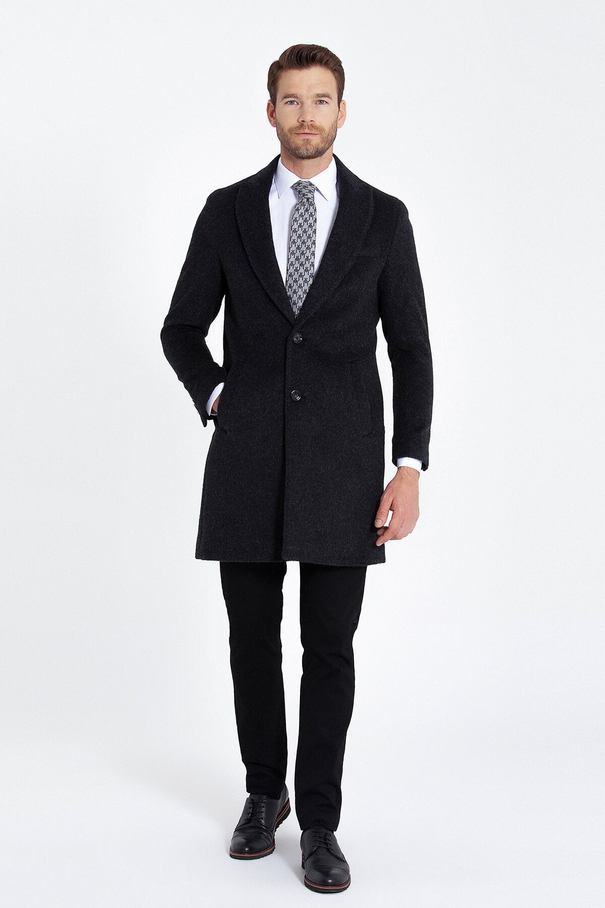 Slim Fit Cachet Charcoal Wool Blend Overcoat - MIB