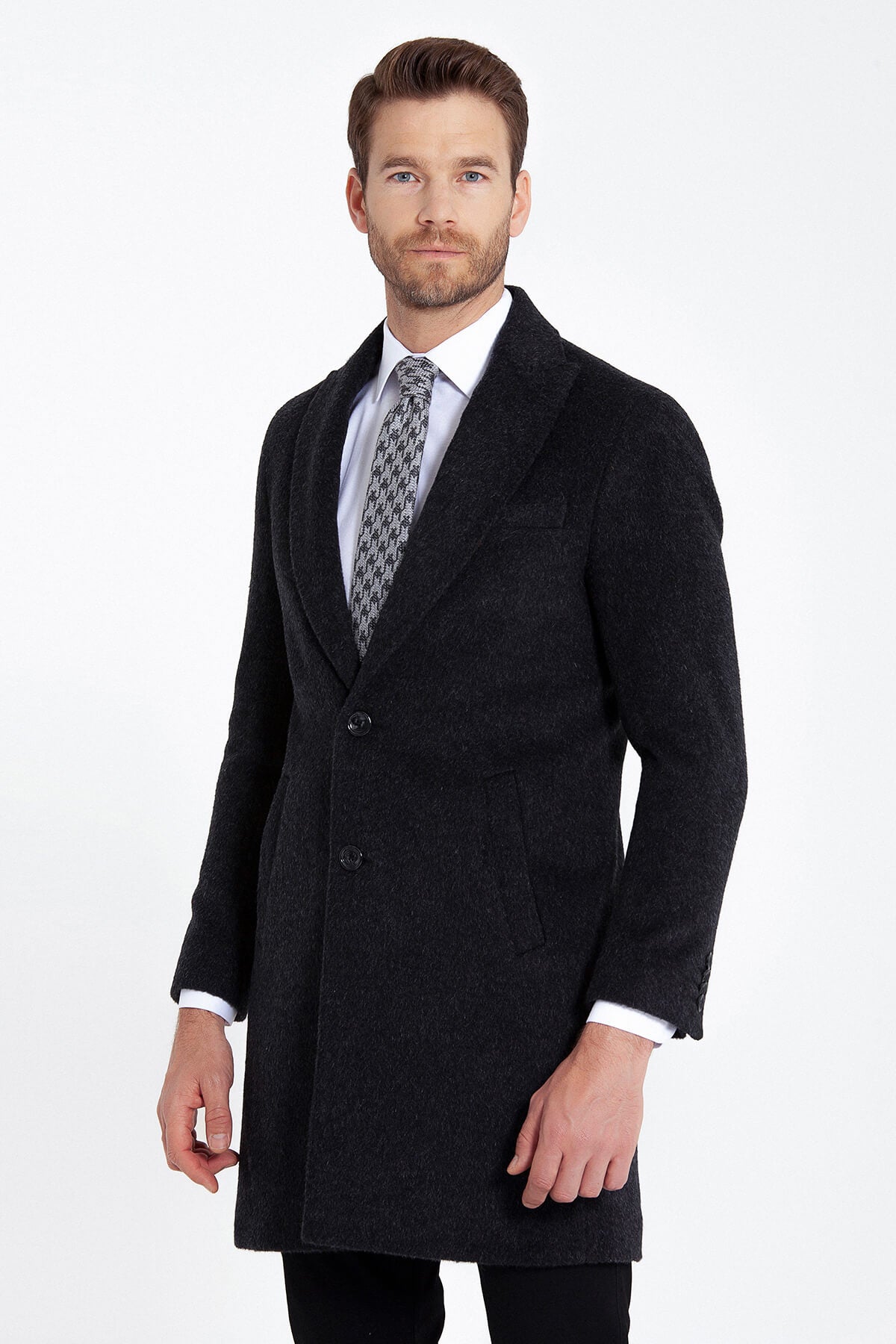 Slim Fit Cachet Charcoal Wool Blend Overcoat - MIB