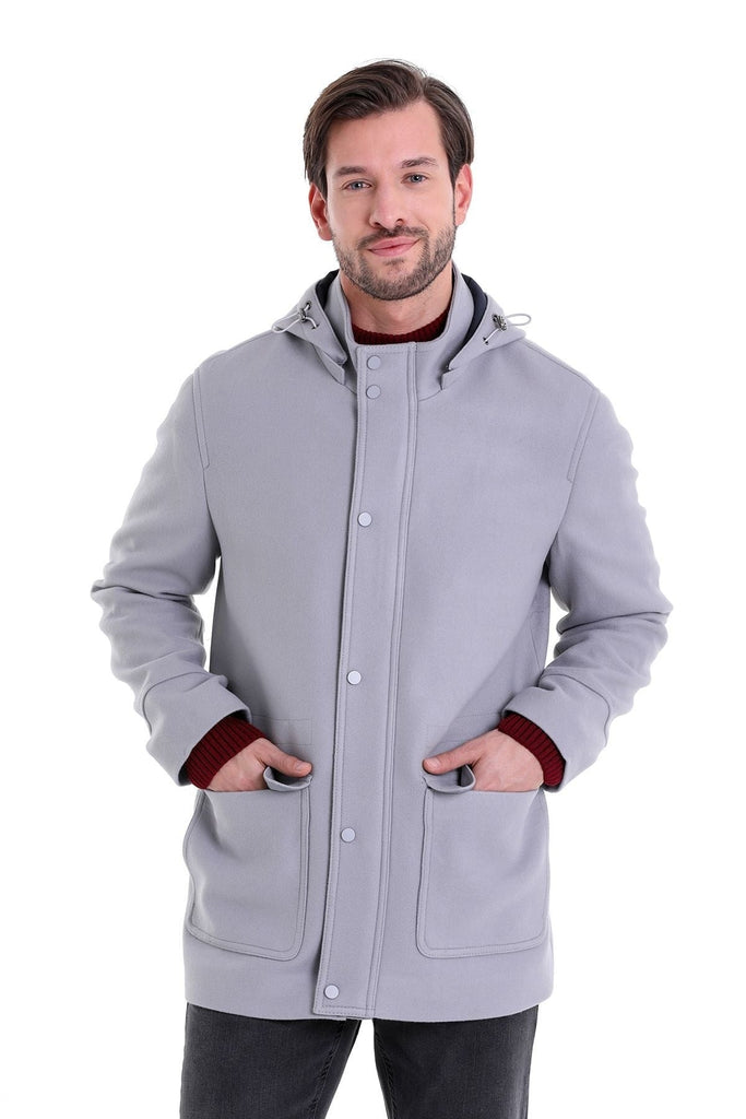 Slim Fit Cachet Cooper Stand Collar Hooded Polyester Coat