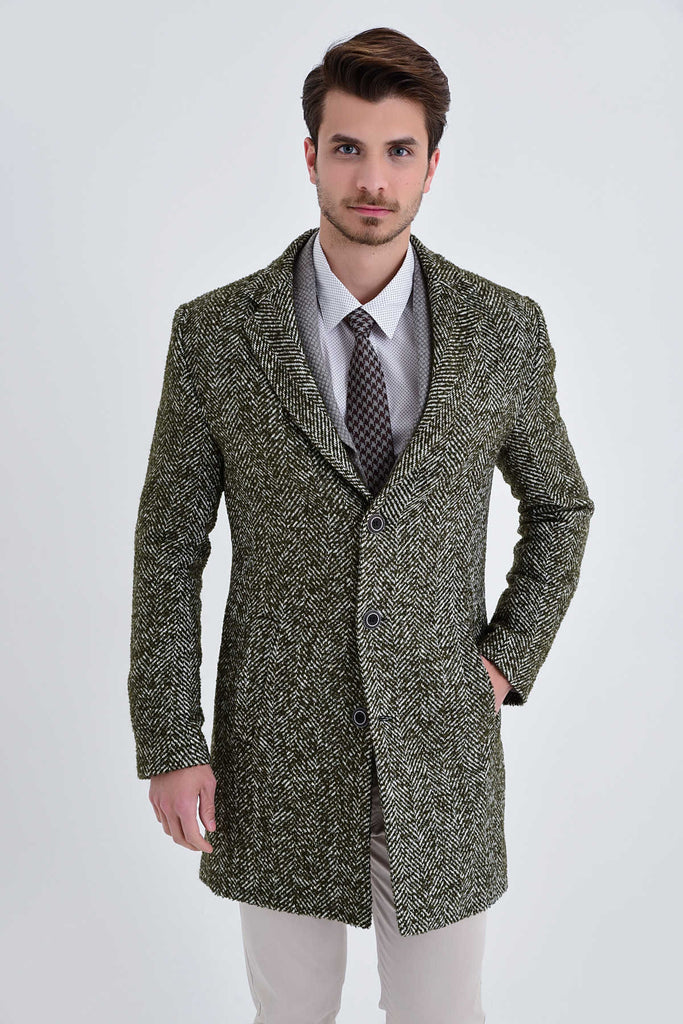 Slim Fit Cachet Denver Notch Lapel Wool Blend Navy Overcoat