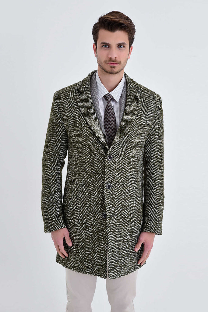 Slim Fit Cachet Denver Notch Lapel Wool Blend Navy Overcoat