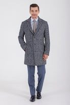 Slim Fit Cachet Denver Notch Lapel Wool Blend Navy Overcoat