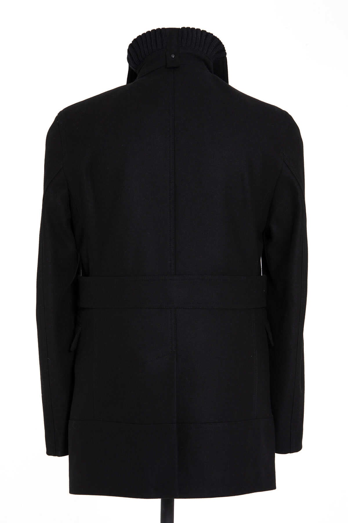 Slim Fit Cachet Double Breasted Black Wool Blend Overcoat