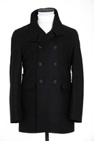 Slim Fit Cachet Double Breasted Black Wool Blend Overcoat