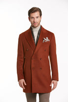 Slim Fit Cachet Double Breasted Brick Wool Blend Overcoat