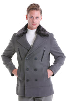 Slim Fit Cachet Double Breasted Mold Green Wool Blend Coat