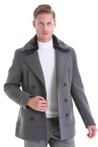 Slim Fit Cachet Double Breasted Mold Green Wool Blend Coat