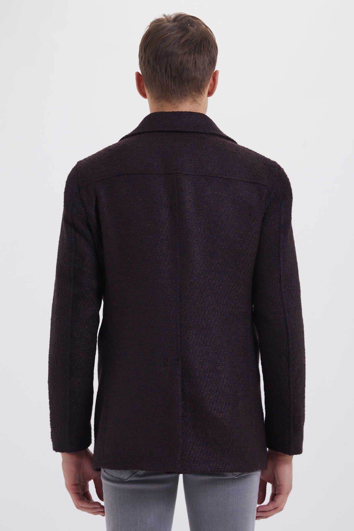 Slim Fit Cachet Double Breasted Wool Blend Burgundy D. Coat