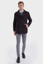 Slim Fit Cachet Double Breasted Wool Blend Burgundy D. Coat