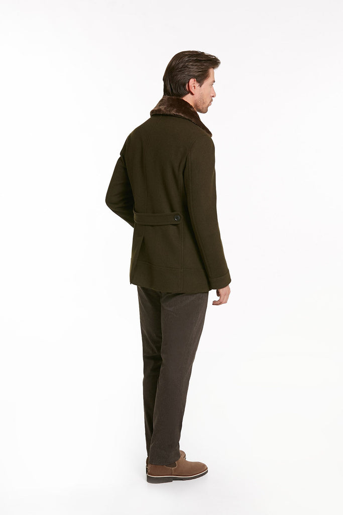 Slim Fit Cachet Double Breasted Wool Blend Khaki Coat - MIB