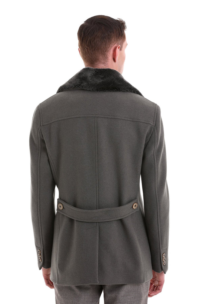 Slim Fit Cachet Double Breasted Wool Blend Light Gray Coat