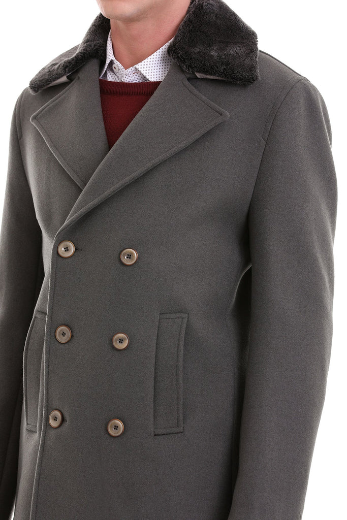 Slim Fit Cachet Double Breasted Wool Blend Light Gray Coat