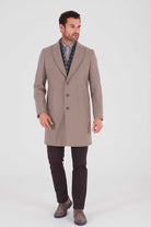 Slim Fit Cachet Fenix Peaked Lapel Wool Blend Mink Overcoat