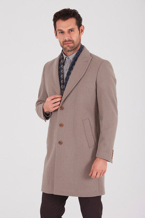 Slim Fit Cachet Fenix Peaked Lapel Wool Blend Mink Overcoat