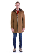 Slim Fit Cachet Flat Collar Camel Wool Blend Overcoat