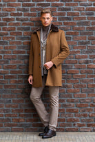 Slim Fit Cachet Flat Collar Camel Wool Blend Overcoat