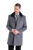 Slim Fit Cachet Flat Collar Gray Wool Blend Overcoat - SAYKI