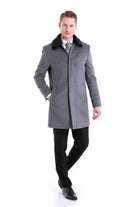 Slim Fit Cachet Flat Collar Gray Wool Blend Overcoat - SAYKI