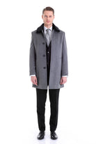 Slim Fit Cachet Flat Collar Gray Wool Blend Overcoat - SAYKI