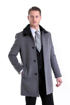 Slim Fit Cachet Flat Collar Gray Wool Blend Overcoat - SAYKI