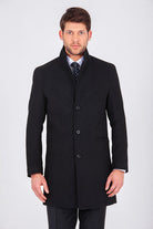 Slim Fit Cachet Madrid Notch Lapel Camel Overcoat Black