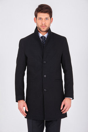 Slim Fit Cachet Madrid Notch Lapel Camel Overcoat Black