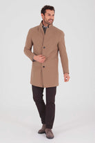 Slim Fit Cachet Madrid Notch Lapel Camel Overcoat Camel