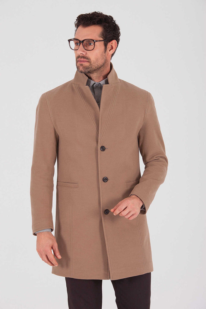 Slim Fit Cachet Madrid Notch Lapel Camel Overcoat Camel