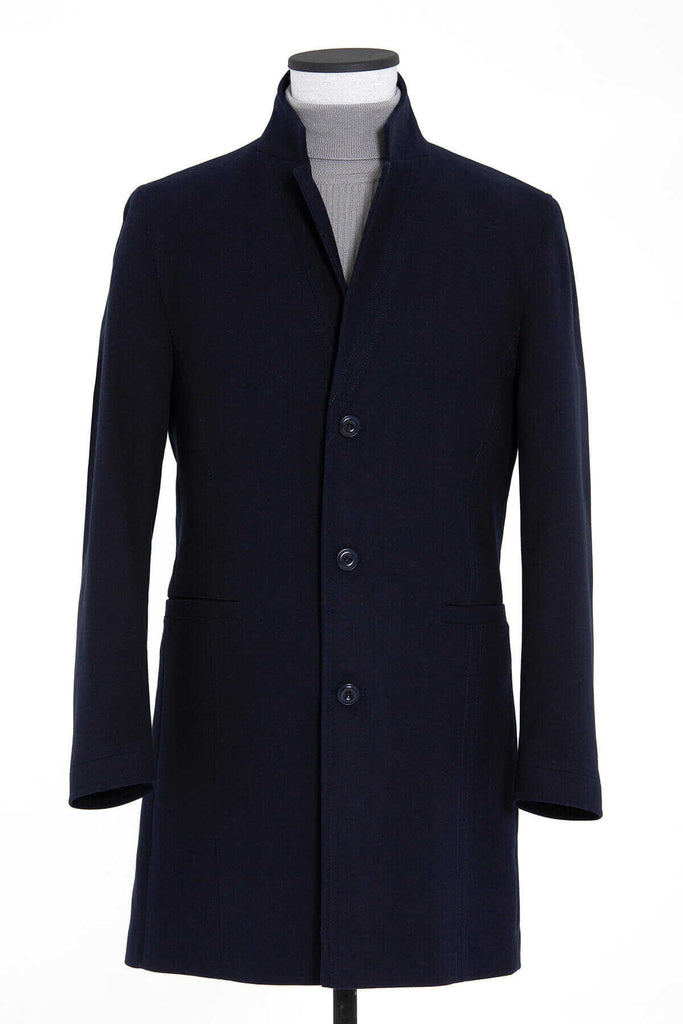 Slim Fit Cachet Madrid Notch Lapel Camel Overcoat Navy - MIB