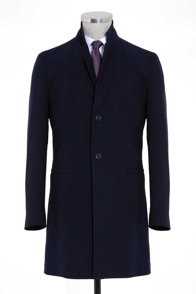 Slim Fit Cachet Madrid Notch Lapel Camel Overcoat Navy - MIB