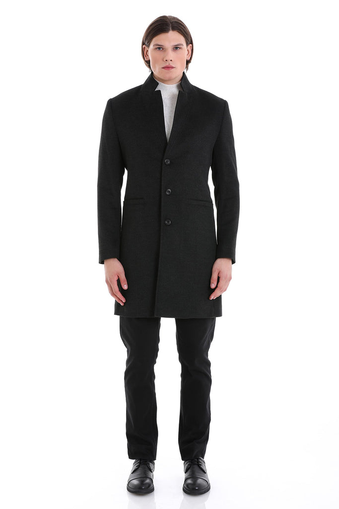 Slim Fit Cachet Madrid Notch Lapel Charcoal Overcoat