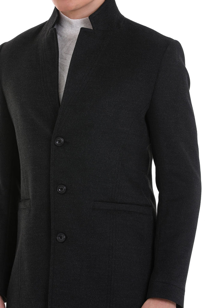 Slim Fit Cachet Madrid Notch Lapel Charcoal Overcoat