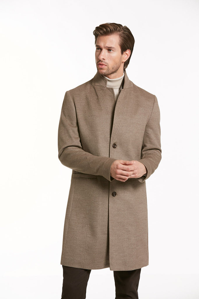 Slim Fit Cachet Madrid Notch Lapel Charcoal Overcoat Mink