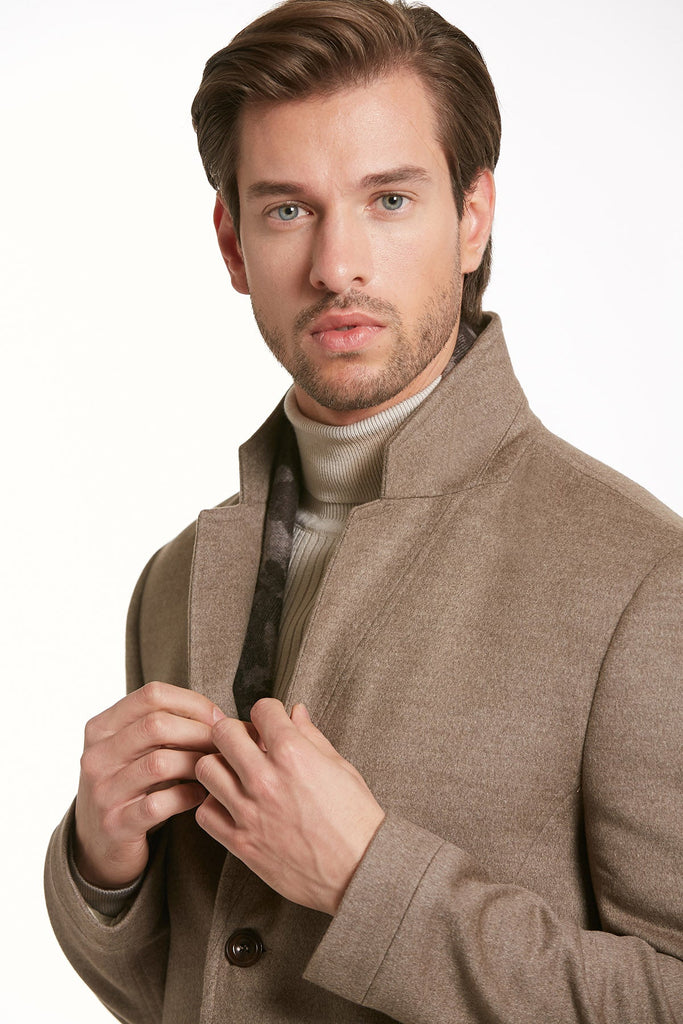 Slim Fit Cachet Madrid Notch Lapel Charcoal Overcoat Mink