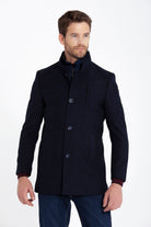 Slim Fit Cachet Manhattan Stand Collar Wool Blend Navy