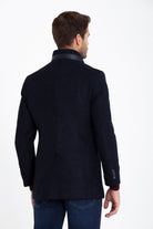 Slim Fit Cachet Manhattan Stand Collar Wool Blend Navy