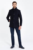 Slim Fit Cachet Manhattan Stand Collar Wool Blend Navy