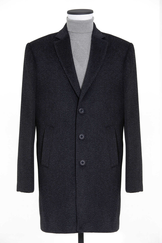 Slim Fit Cachet Nagoya Notch Lapel Wool Blend Navy Overcoat