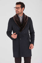 Slim Fit Cachet Navy Wool Blend Overcoat - MIB