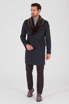 Slim Fit Cachet Navy Wool Blend Overcoat - MIB