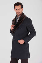 Slim Fit Cachet Navy Wool Blend Overcoat - MIB