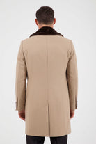 Slim Fit Cachet Notch Lapel Beige Wool Blend Overcoat - MIB