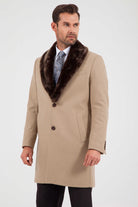 Slim Fit Cachet Notch Lapel Beige Wool Blend Overcoat - MIB