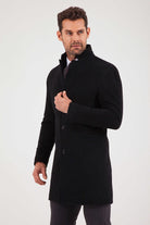 Slim Fit Cachet Notch Lapel Black Wool & Cashmere Overcoat