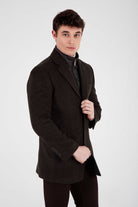 Slim Fit Cachet Notch Lapel Brown Wool Blend Coat - MIB