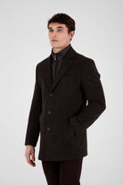 Slim Fit Cachet Notch Lapel Brown Wool Blend Coat - MIB