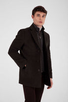 Slim Fit Cachet Notch Lapel Brown Wool Blend Coat - MIB