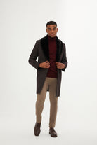 Slim Fit Cachet Notch Lapel Burgundy Wool Blend Overcoat