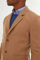 Slim Fit Cachet Notch Lapel Camel Overcoat - SAYKI